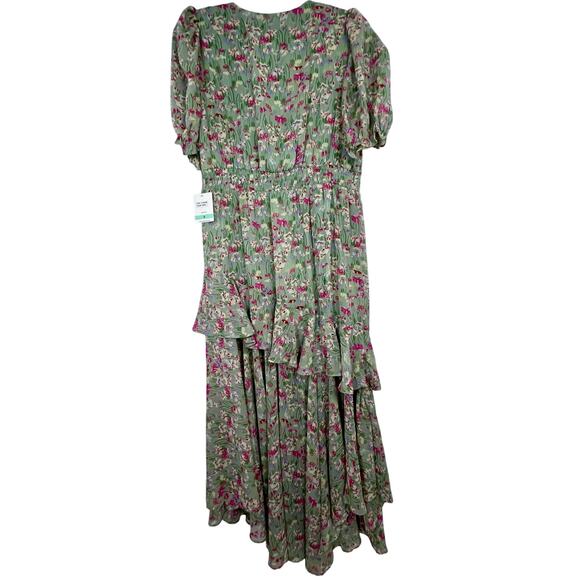 NEW Taylor Floral Print Chiffon Smocked A Line Summer Spring Dress Green Sz 8 - Picture 4 of 14